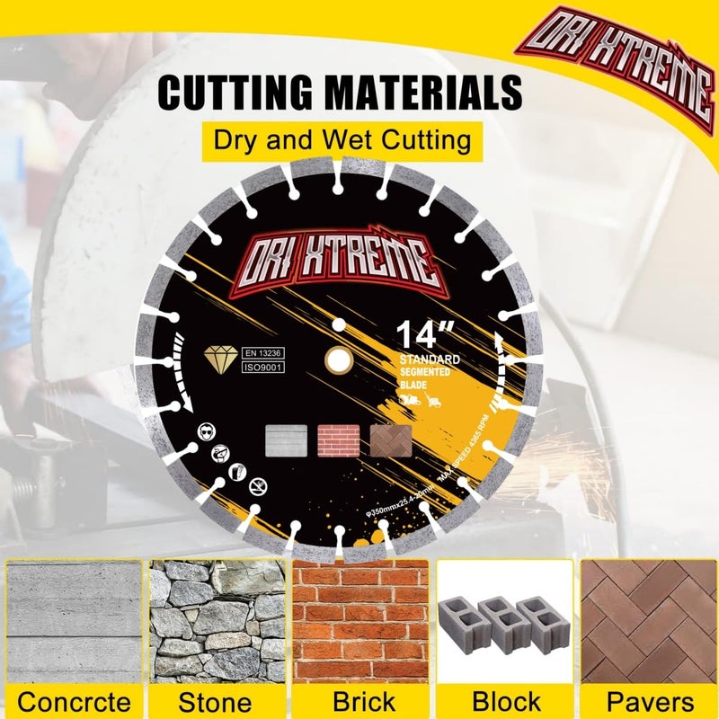 ORIXTREME 14 Inch Diamond Concrete Saw Blade, Segmented General Purpose Blade Dry/Wet Cutting Concrete,Masonry, Brick, Block,Paver 1"-20mm Arbor - Image 4